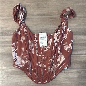 Floral Print Bodysuit - Brown and White